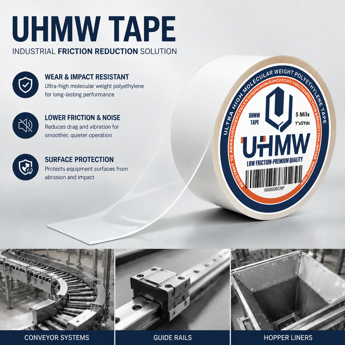 Ultra High Molecular Weight Polyethylene Tape(0.5" x 5Yds,5mil)