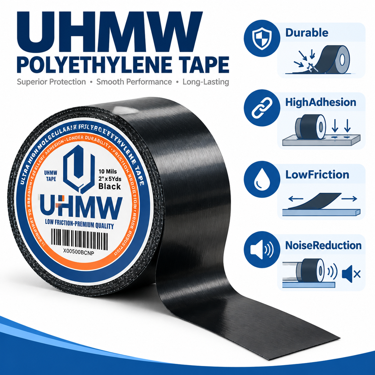 Black Ultra High Molecular Weight Polythelene Tape (0.5" x 5yds, 10mil)
