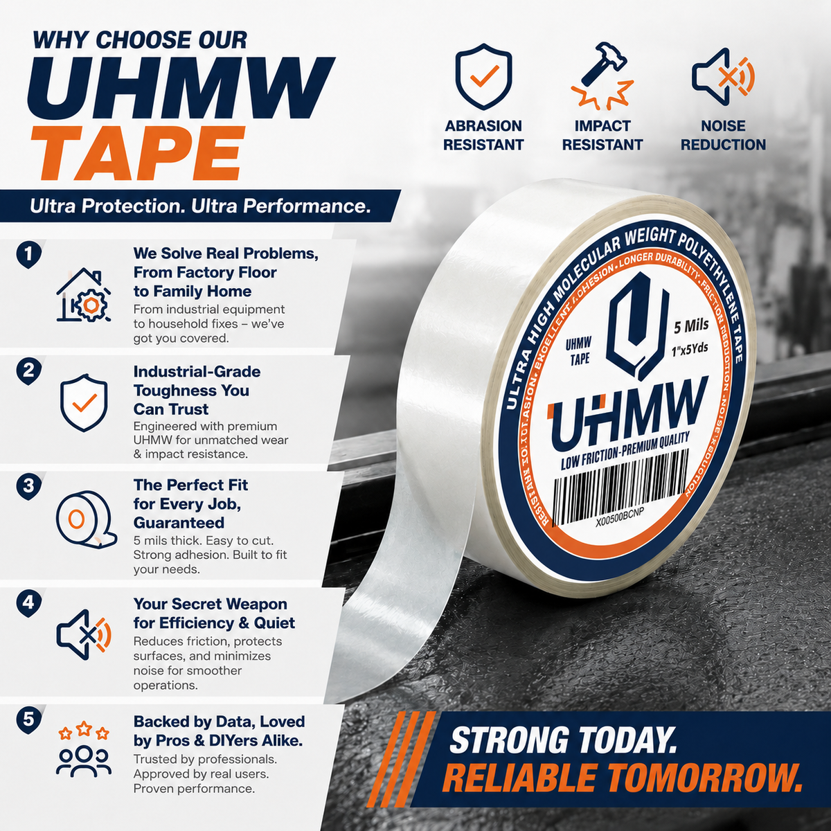 Ultra High Molecular Weight Polyethylene Tape(0.5" x 5Yds,5mil)